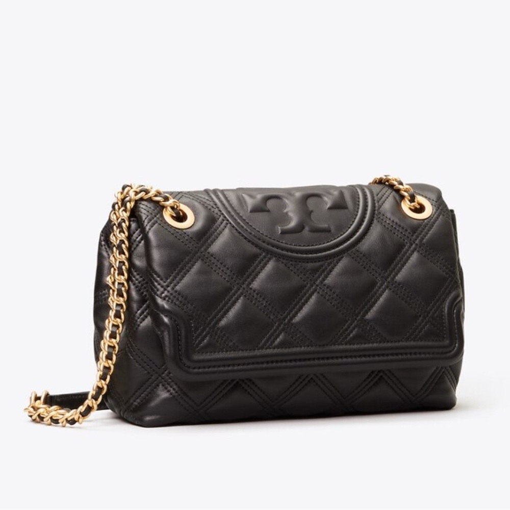 Tory Burch Black Quilted Crossbody Bag with Gold Chain